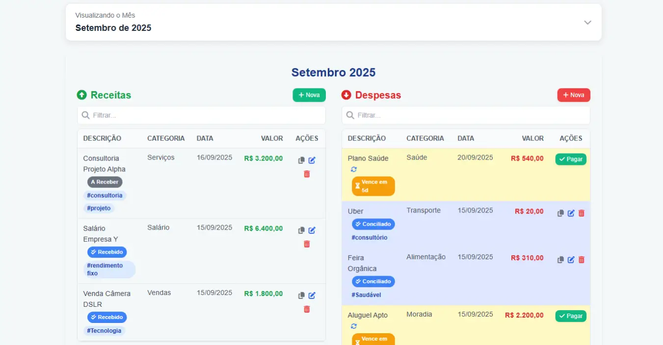 Tela de Lançamentos